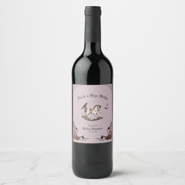 Rock a Bye Baby Gothic Baby Dusche Weinetikett (Vorderseite)
