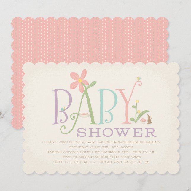 Rock-a-bye Baby Shower Invitation - Pink Einladung (Vorne/Hinten)
