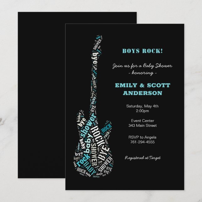 Rock-a-bye Guitar Baby Shower - Einladung (Vorne/Hinten)