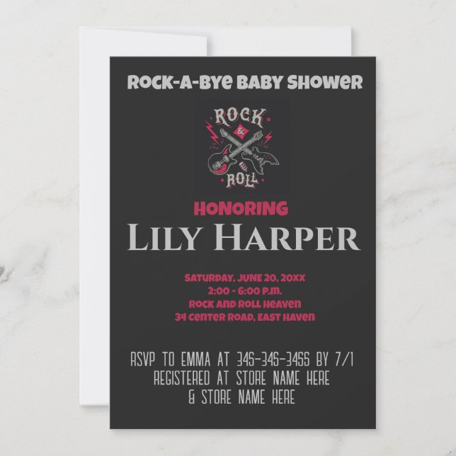 Rock a Bye Guitar Rock Star Baby Dusche Einladung (Vorderseite)
