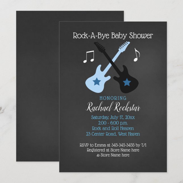 Rock a Bye Guitar Rock Star Baby shower Invitation (Devant / Derrière)