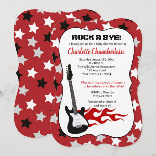 Rock a Bye Red Rock Star Gitarre Baby Shower Einladung