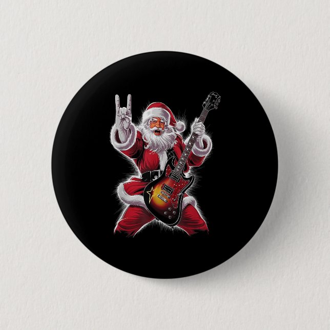 Rock &amp; Roll Christmas Santa Claus Guitar Playe Button (Vorderseite)