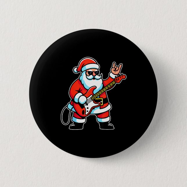 Rock &amp; Roll Christmas Santa Claus Guitar Playe Button (Vorderseite)