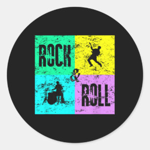 Rock & Roll Music Vintag Retro 80er Drums Guit Runder Aufkleber