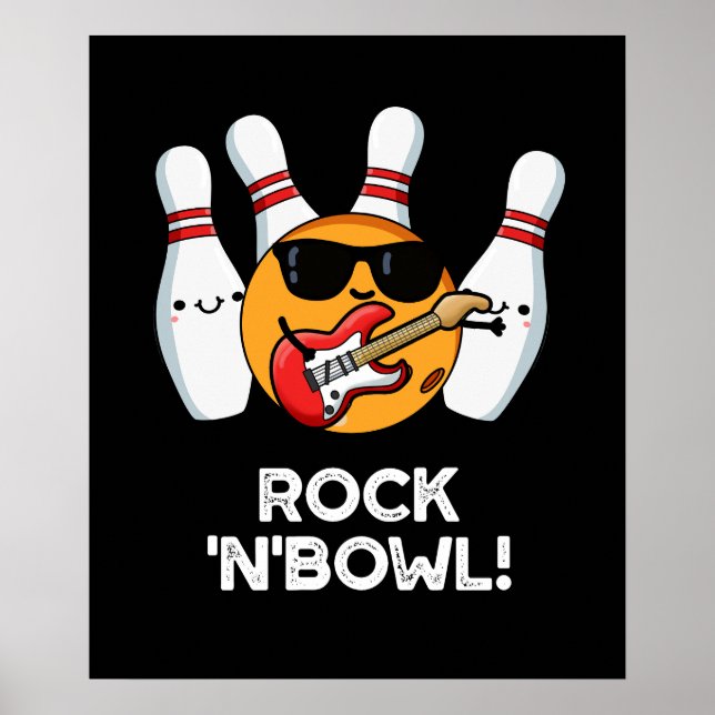 Rock and Bowl Funny Bowling Puck Dark BG Poster (Vorne)