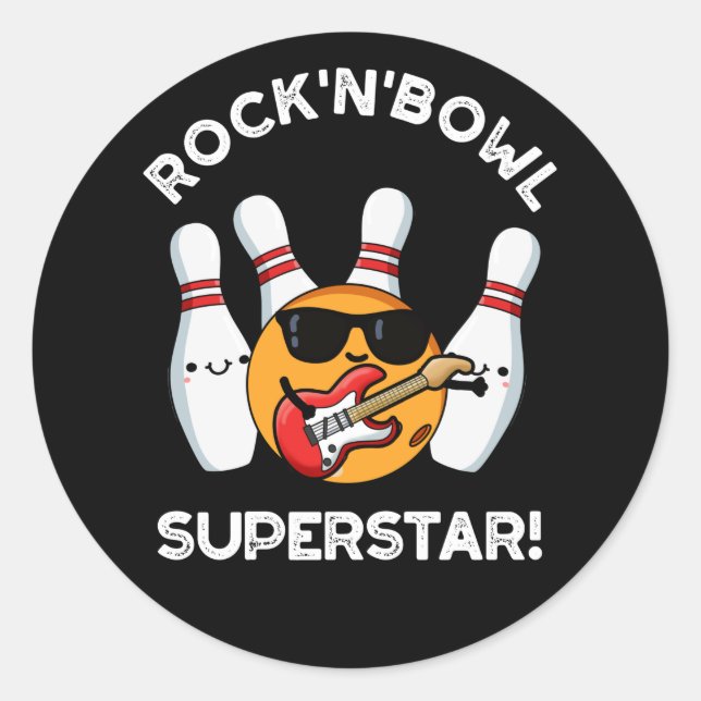 Rock and Bowl Superstar Funny Bowling Puck Dark BG Runder Aufkleber (Vorderseite)