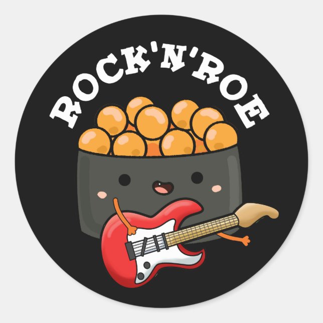 Rock and Roe Funny Sushi Pun Dark BG Runder Aufkleber (Vorderseite)