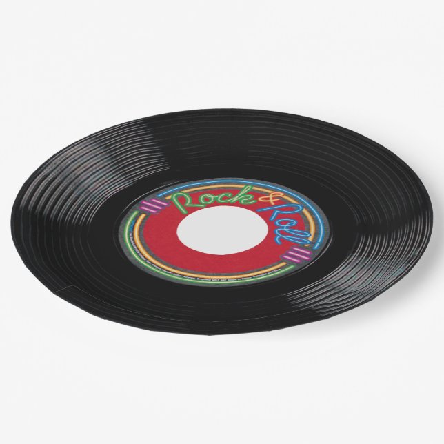 Rock and Roll 45 rpm Record Pappteller (Schrägansicht)