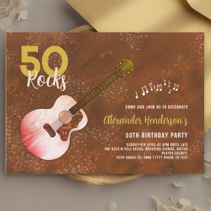 Rock and Roll 50. Geburtstag Gitarre Rustikal Brau Einladung