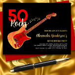 Rock and Roll 50. Geburtstagsparty Black Gold Folie Einladungspostkarte<br><div class="desc">50 Rocks 50. Geburtstagsfeier Einladungen mit rockiger E-Gitarre in Flammenmuster und Rot Pickwächter Kunstdarstellung mit personalisierter cooler Typografie in Rot-Weiß und Gold auf schwarzem Hintergrund. Dieses leicht zu bedienende Template lädt zum Feiern von fünfzig Rock'n'Roll ein und ist ideal für Gitarristen, Musiker und Musiker. Jeder Gitarrist sagt dir, dass du...</div>
