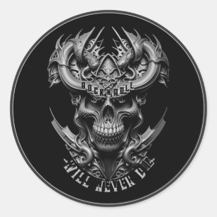 Rock and Roll Die nie Hartmetall Runder Aufkleber
