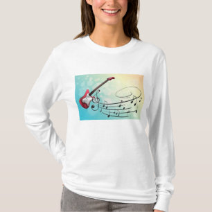 Rock-and-Roll-Elektrogitarre mit wirbelnden Noten T-Shirt