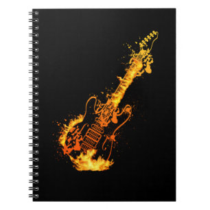 Rock and Roll Flames Burning Gitarre Notizblock