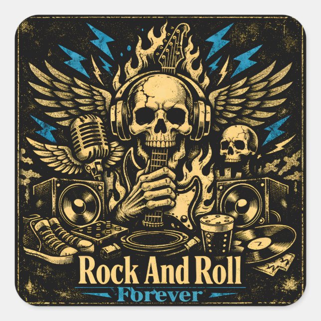 Rock And Roll Forever – Ewiger Musikstolz Quadratischer Aufkleber (Vorderseite)