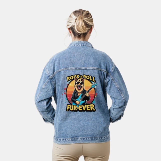 Rock and Roll German Shepherd Retro Sunset Art Jeansjacke (Modell)