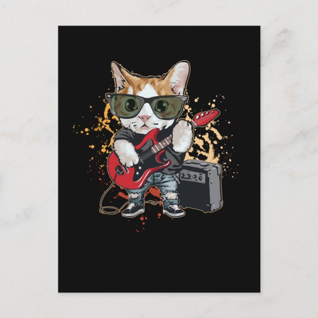 Rock and Roll Guitar Cat Musician Postkarte (Vorderseite)