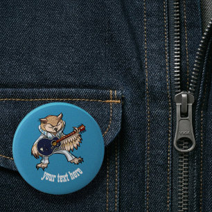 Rock and Roll Guitar Owl - Jumpsuit Cartoon Button