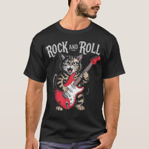 Rock-and-Roll-Kat spielt Gitarre Rockstar für Männ T-Shirt