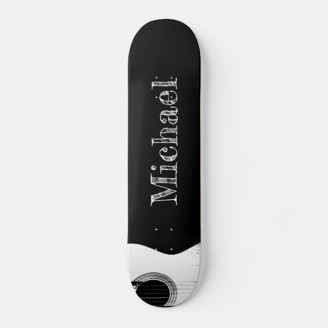 Rock and Roll Monogram Black and White Guitar Skateboard (Vorderseite)