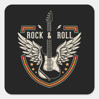 Rock and Roll Music Lover Guitar Wings Quadratischer Aufkleber