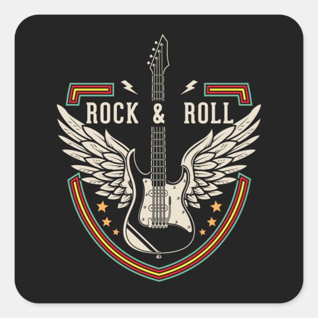 Rock and Roll Music Lover Guitar Wings Quadratischer Aufkleber (Vorderseite)