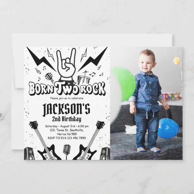 Rock and Roll Party Geboren Two Rock Birthday Foto Einladung (Vorderseite)