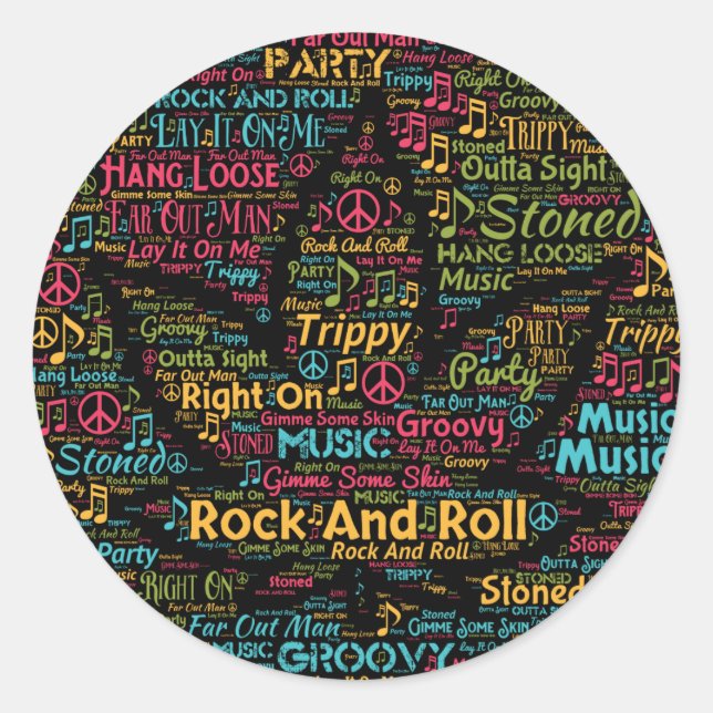 Rock and Roll Pot Leaf Kunst und Kultur Runder Aufkleber (Vorderseite)