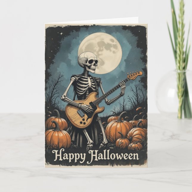 Rock and Roll Skeleton Halloween Music Lovers Karte (Vorderseite)