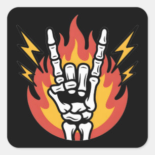 Rock-and-Roll-Skeletthand: Klassisches Rock-On-Zei Quadratischer Aufkleber