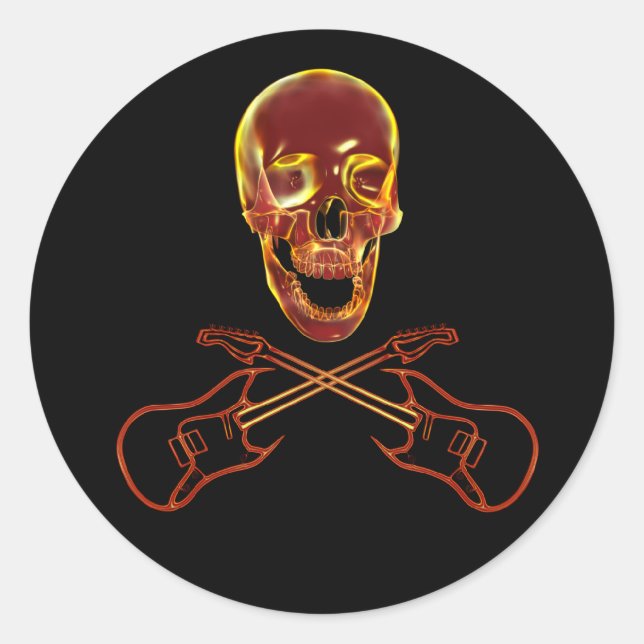 Rock and Roll Skull Runder Aufkleber (Vorderseite)