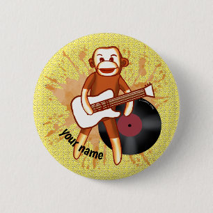 Rock and Roll Sock Monkey benutzerdefinierter Name Button