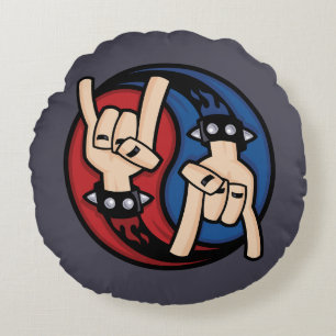 Rock and Roll Teufelshörner Yin Yang Rundes Kissen