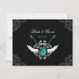 Rock and Roll Wedding Aquamarin Black RSVP card