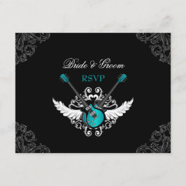 Rock and Roll Wedding Aquamarin Black RSVP card Karte