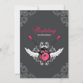 Rock and Roll Wedding Fuchsia Gray Einladung