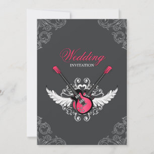 Rock and Roll Wedding Fuchsia Gray Einladung