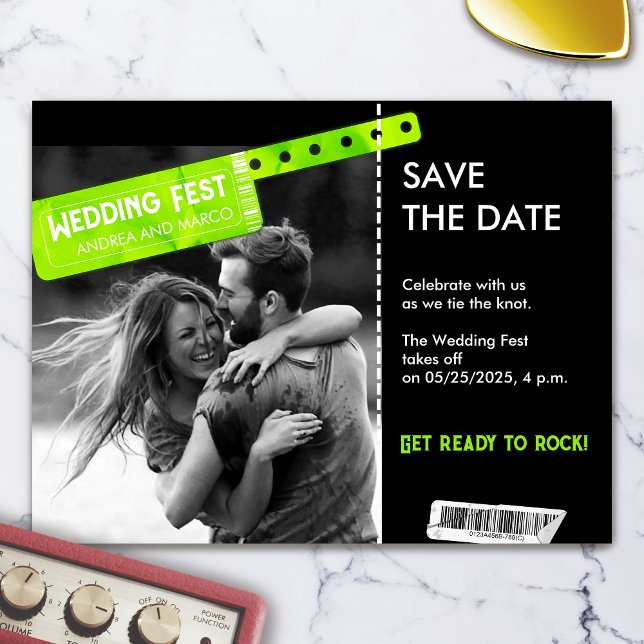 Rock and Roll Wedding Ticket Konzert Save the Date Magnetkarte (Wedding Ticket Boarding Pass Music Festival Save The Date)