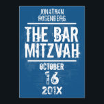 Rock Band Bar Mitzvah Einladung alle Art in Blau<br><div class="desc">Wer ist bereit, den Bimah zu rocken? Das ist er. Machen Sie ihn zu einem Stern und seine Bar Mitzvah ein Ereignis zu erinnern. Diese Bar Mitzvah-Einladung hat einen beängstigenden Hintergrund in marineblau mit einem komplementären Grunge-Schriftart, der alles zusammenzieht. Sie können nahezu alle gedruckten Informationen mit dem Namen Ihres Sohnes...</div>