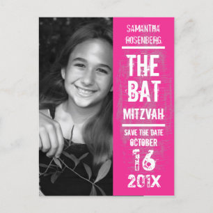 Rock Band Bat Mitzvah Save the Date in Rosa Ankündigungspostkarte