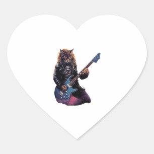 Rock Band Cat Gitarre spielen Herz-Aufkleber