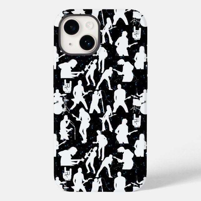 Rock Band Silhouette Pattern.w Black BG Case-Mate iPhone 14 Hülle (Rückseite)