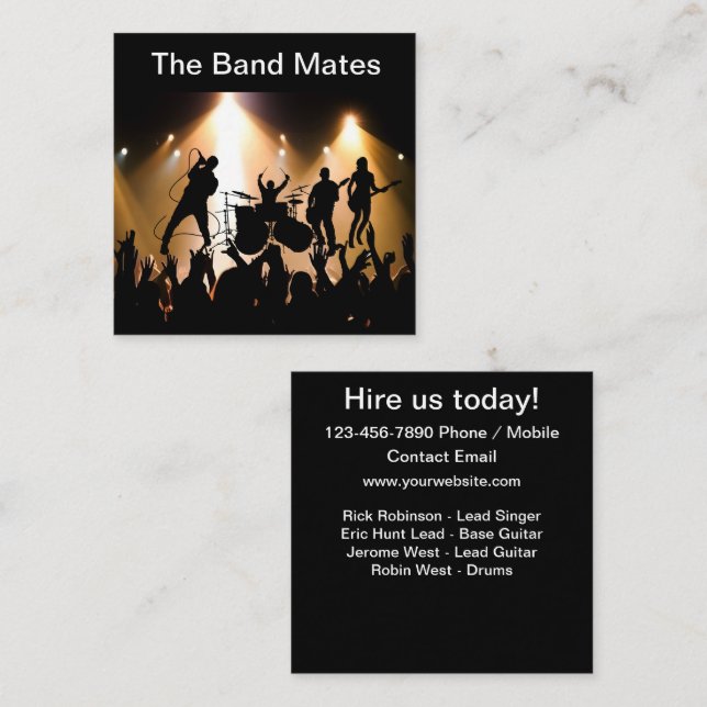 Rock Band zum Mieten Quadratische Visitenkarte (Vorne/Hinten)