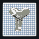 Rock Blue Safari Dot mit Pop Art Elephant Quadratische Wanduhr<br><div class="desc">Mod polka dot pattern in Emporio Moffas "Safari" Farbpalette mit Pop Art Elephant Design auf der Vorderseite und schlichten Punkten auf der Rückseite.</div>