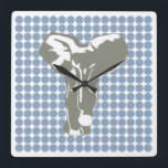 Rock Blue Safari Dot mit Pop Art Elephant Quadratische Wanduhr<br><div class="desc">Mod polka dot pattern in Emporio Moffas "Safari" Farbpalette mit Pop Art Elephant Design auf der Vorderseite und schlichten Punkten auf der Rückseite.</div>