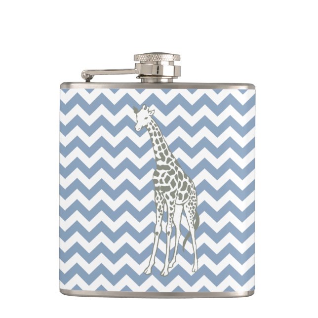 Rock Blue Safari Zickzack mit Pop Art Giraffe Flachmann (Vorderseite)