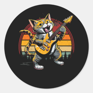Rock Cat Playing Electrical Gitarre Gitarrist Cat Runder Aufkleber