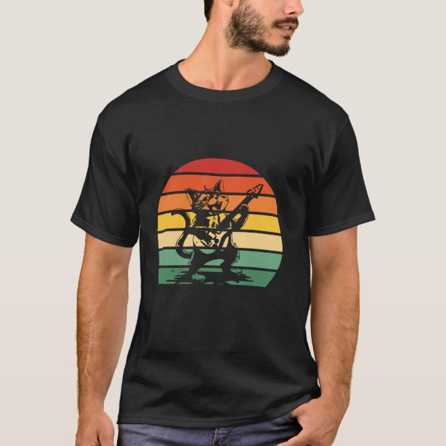 Rock Cat Playing Gitarre Funny Gitarre Cat T-Shirt (Vorderseite)