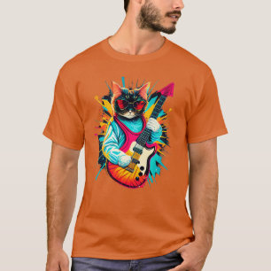 Rock Cat Playing Gitarre Funny Guitar Cat (5) T-Shirt
