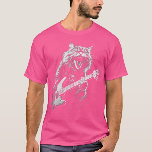 Rock Cat Playing Guitar Woman Funny Guitar Cat T-Shirt (Vorderseite)